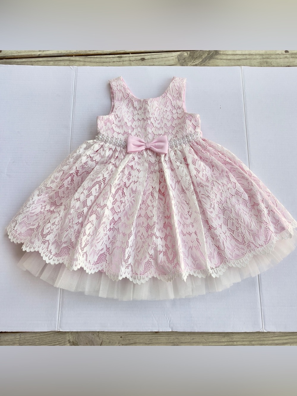 American Princess Dress White Pink Flower Girl  Pageant 3T